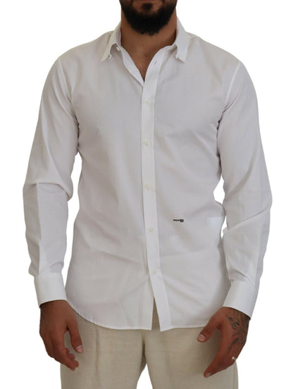 Camisa formal de algodón blanca con cuello y mangas largas