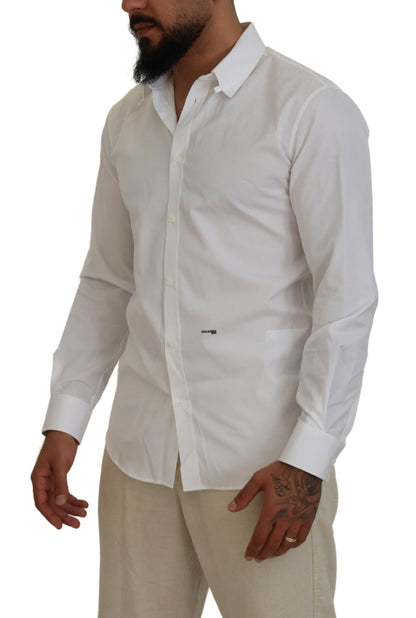 Camisa formal de algodón blanca con cuello y mangas largas