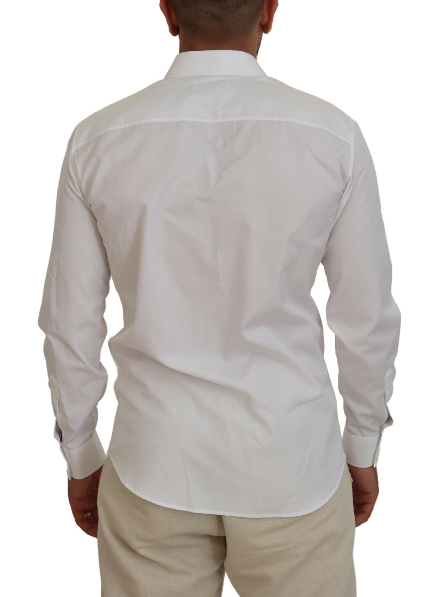 Camisa formal de algodón blanca con cuello y mangas largas