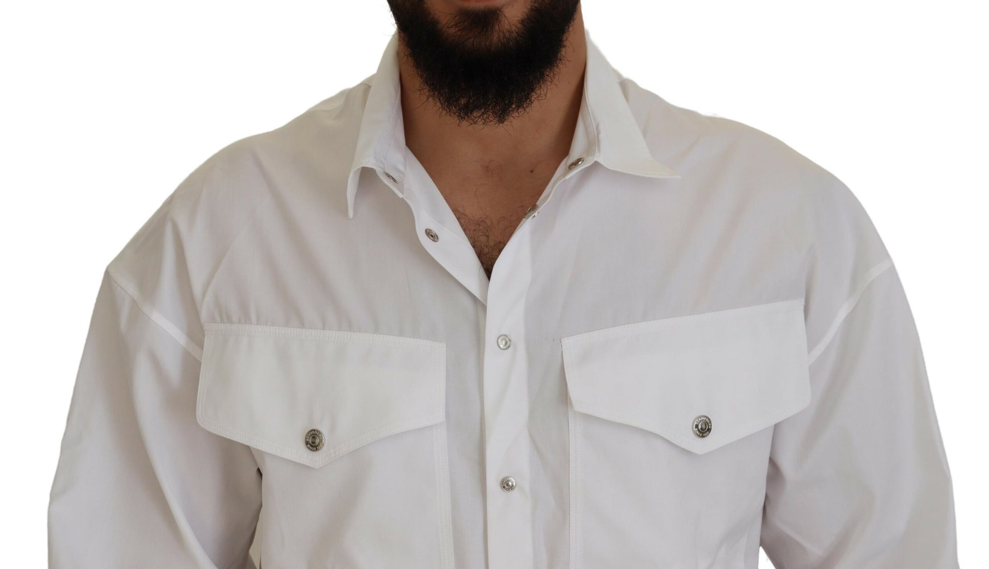 Chaqueta informal de manga larga con cuello de algodón blanco para hombre