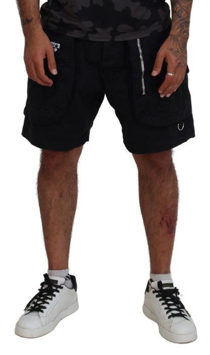 Black Cotton Cargo Boxer Above Knee Shorts