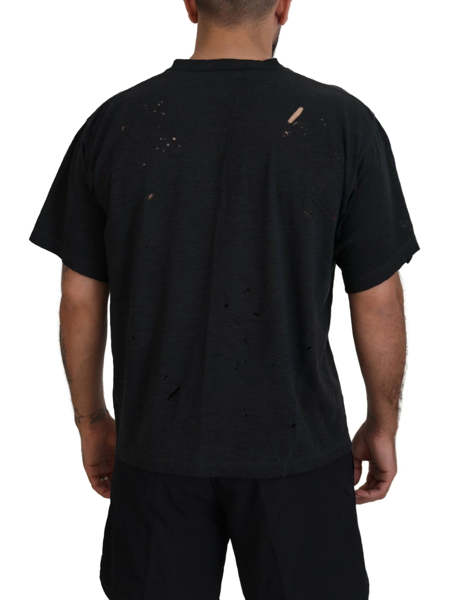 Black Cotton Short Sleeves Crewneck T-shirt