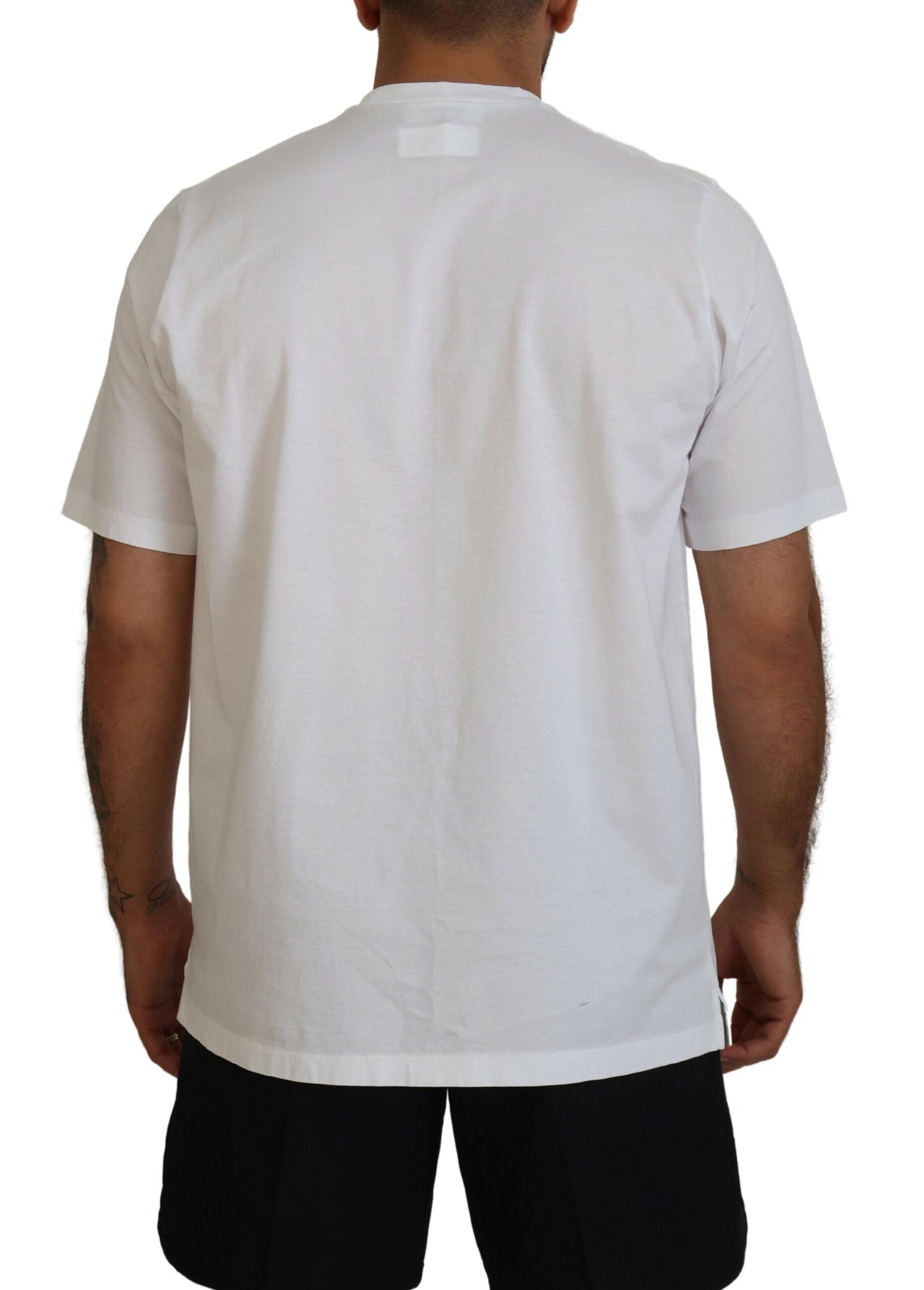 Camiseta de algodón blanca de manga corta y cuello redondo