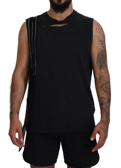 Camiseta sin mangas con cadena negra adornada para hombre