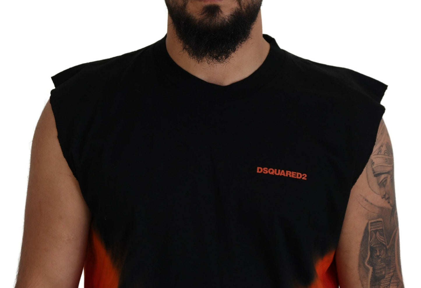 Camiseta sin mangas de algodón de color negro y naranja