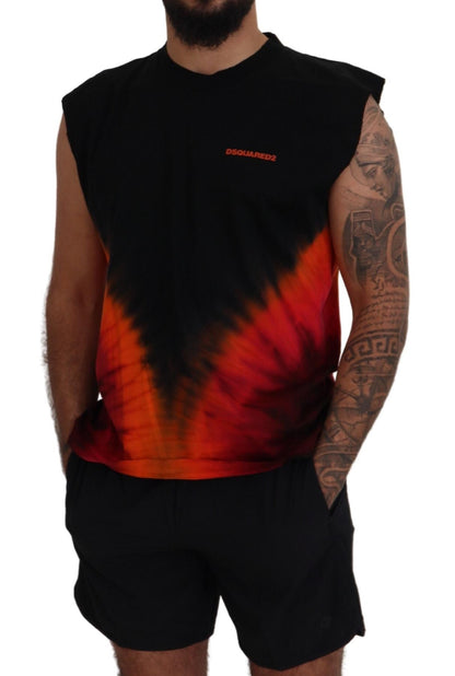 Camiseta sin mangas de algodón de color negro y naranja