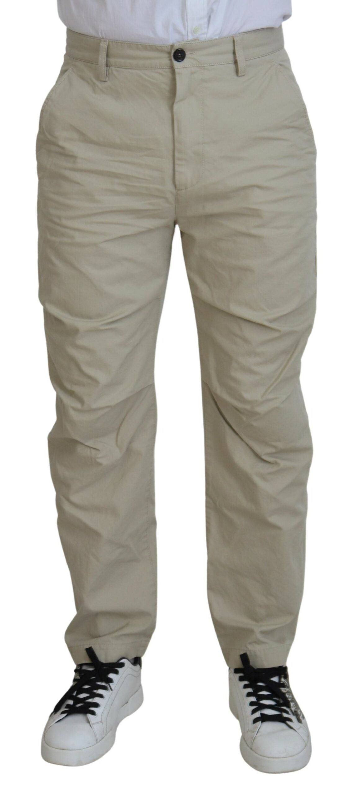 Pantalones casuales rectos de algodón beige para hombre