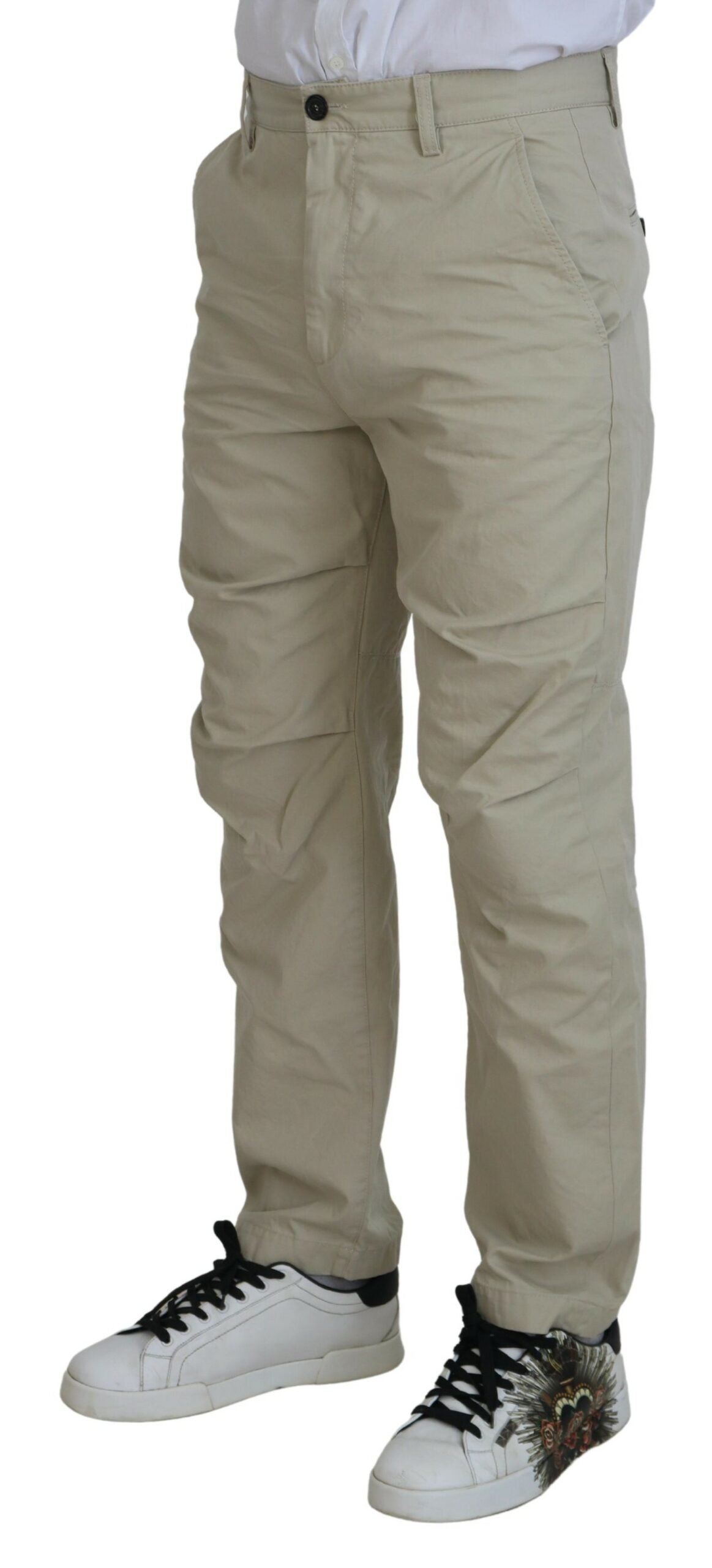 Pantalones casuales rectos de algodón beige para hombre