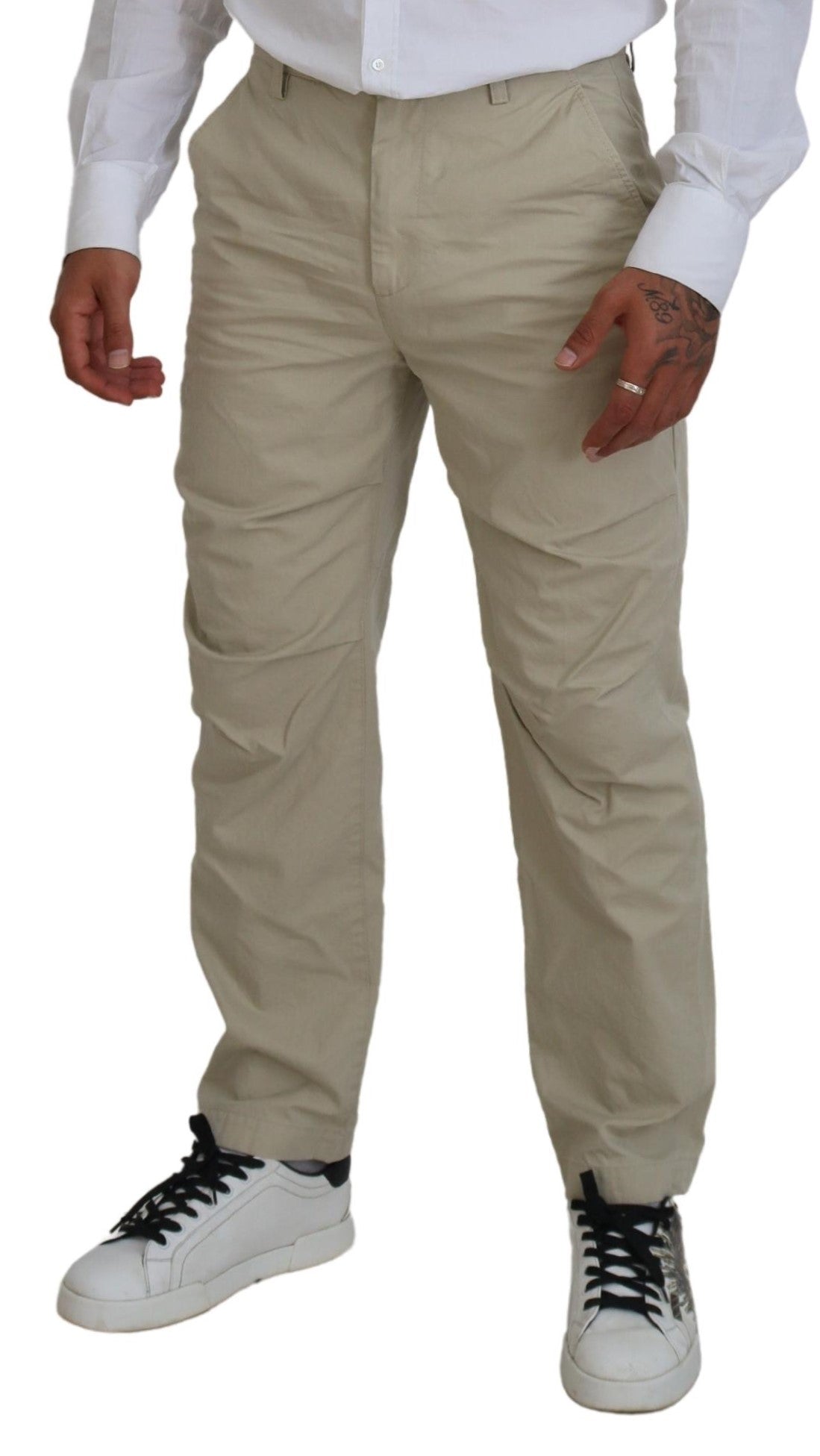 Pantalones casuales rectos de algodón beige para hombre