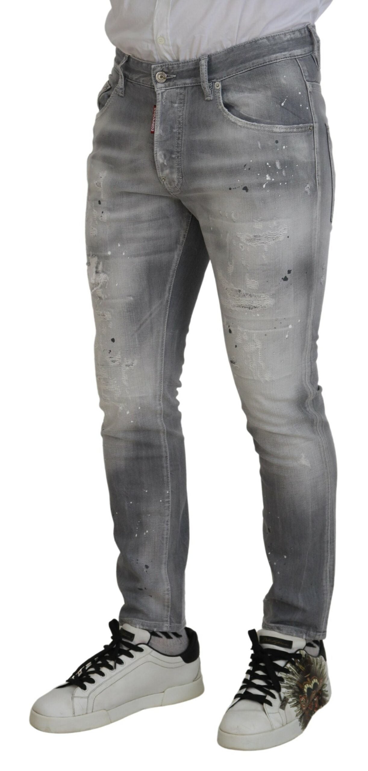 Pantalones vaqueros casuales ajustados de algodón lavado gris para hombre