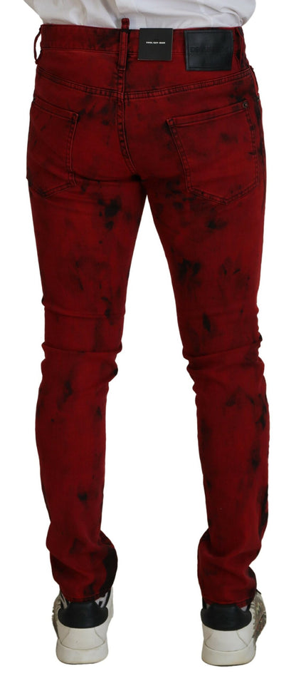 Red Cotton Tie Dye Skinny Casual Men Denim Jeans