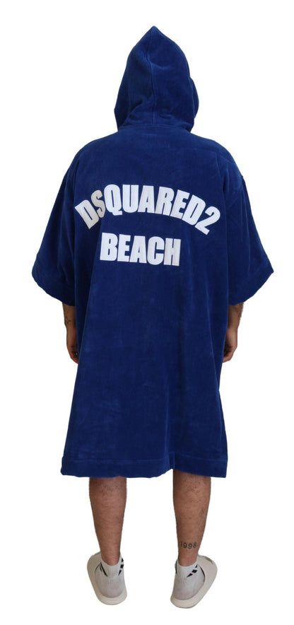 Blue Poncho Men Hooded Beachwear Changing Robe