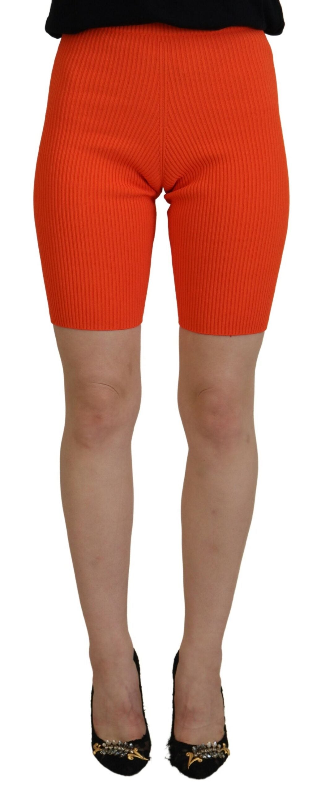 Bermudas ajustadas de cintura media de viscosa de color naranja