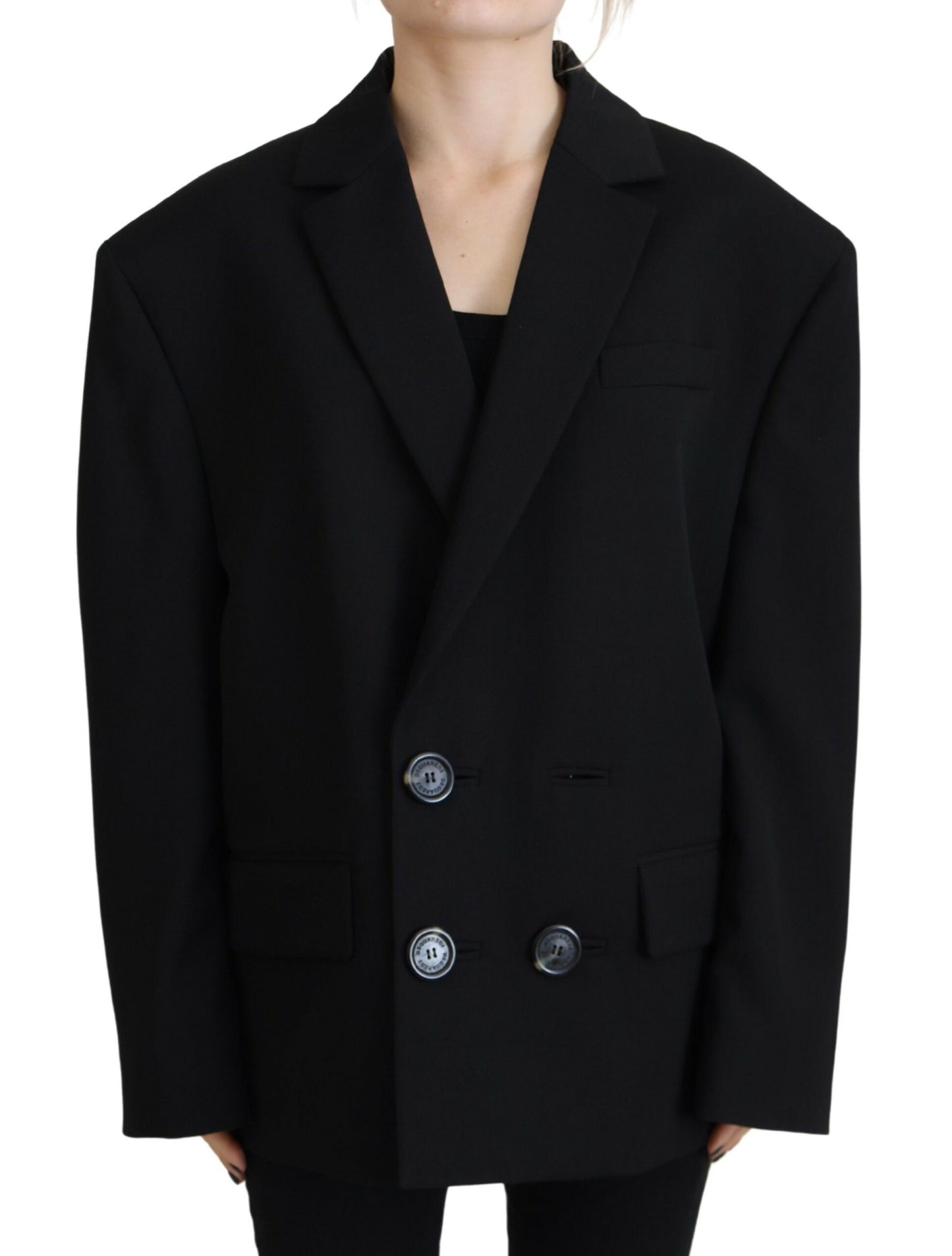 Chaqueta tipo blazer negra con doble botonadura