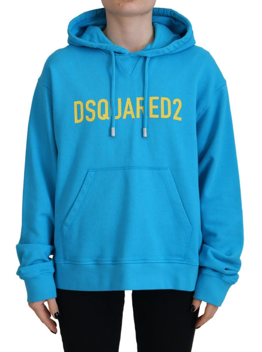 Blue Logo Print Cotton Hoodie Sweatshirt Sweater