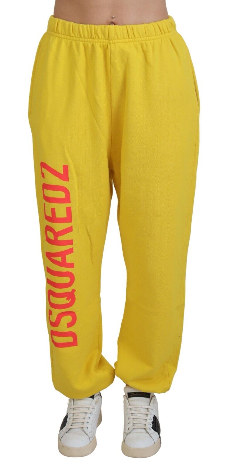 Pantalones deportivos con cintura media y estampado de logotipo en amarillo