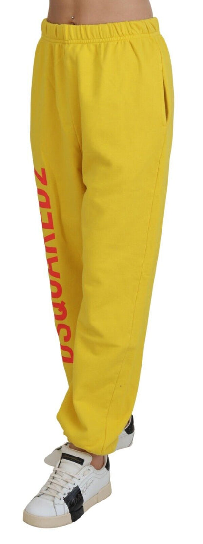 Pantalones deportivos con cintura media y estampado de logotipo en amarillo