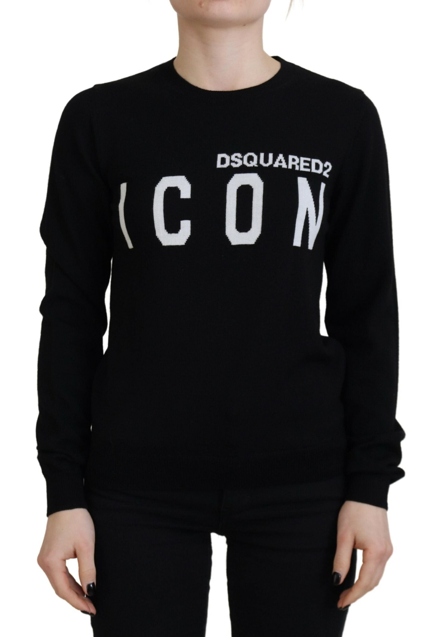 Black Virgin Wool Logo Print Long Sleeves Sweater