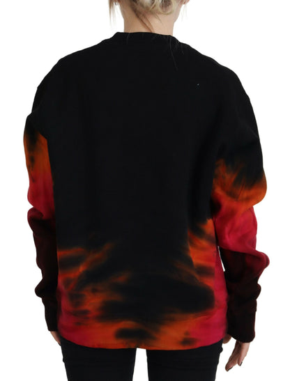 Black Tie Dye Logo Print Women Long Sleeve Sweater