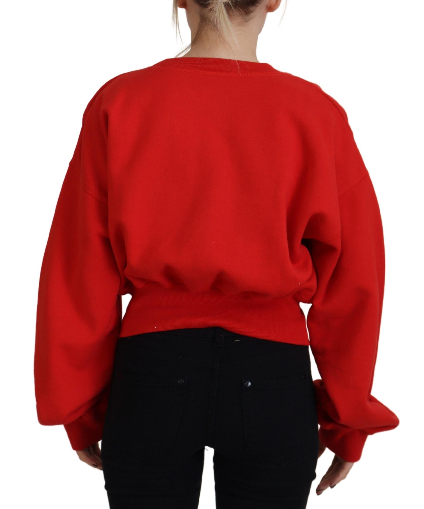 Red Logo Print Women Crew Neck Long Sleeve Sweater