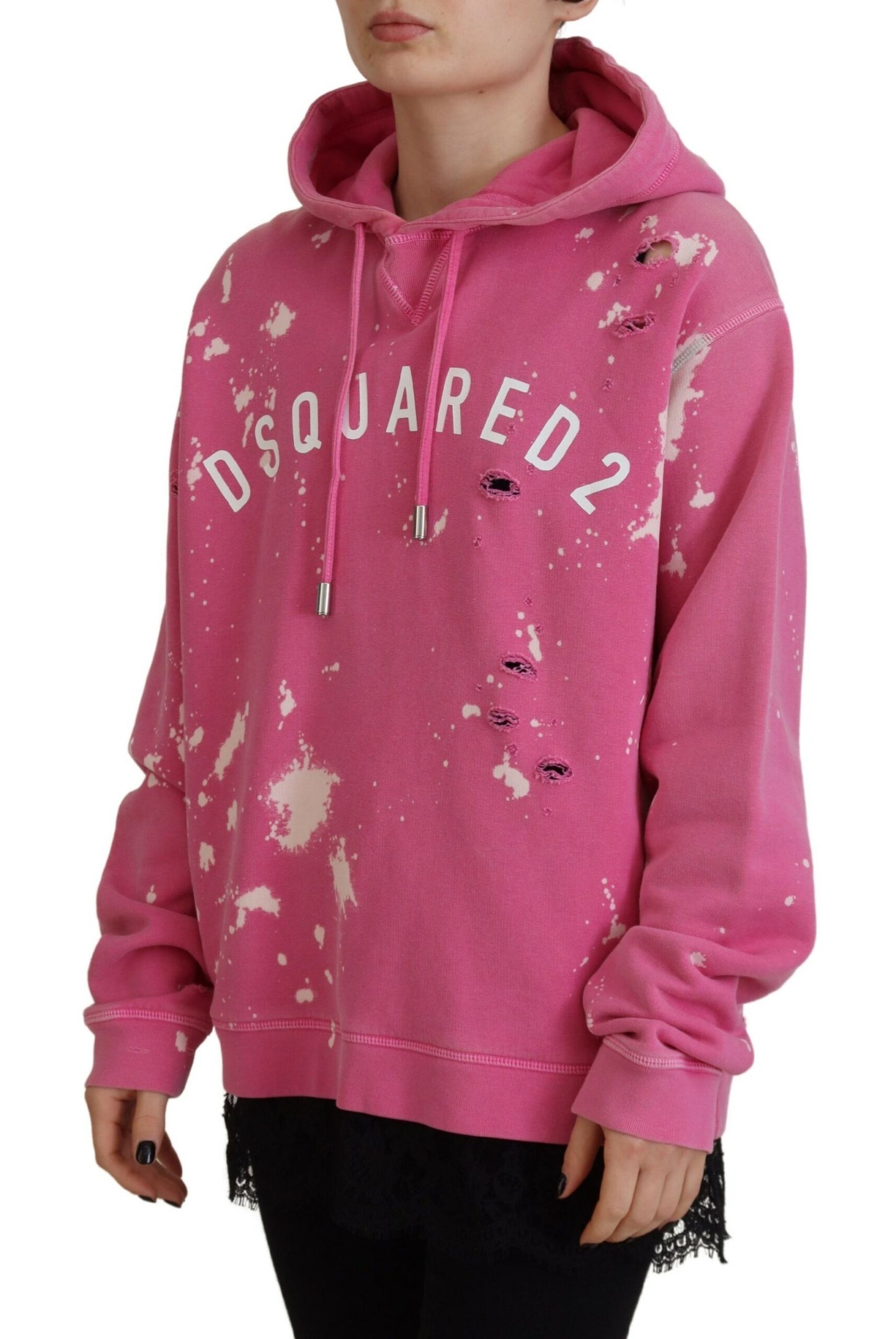 Sudadera con capucha de algodón con estampado de logotipo rosa