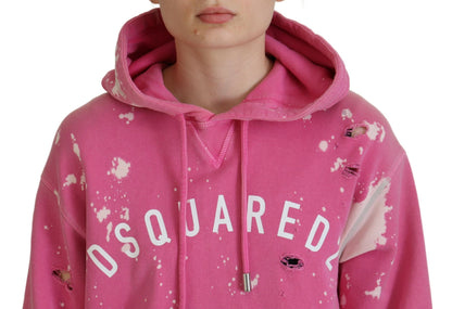 Sudadera con capucha de algodón con estampado de logotipo rosa