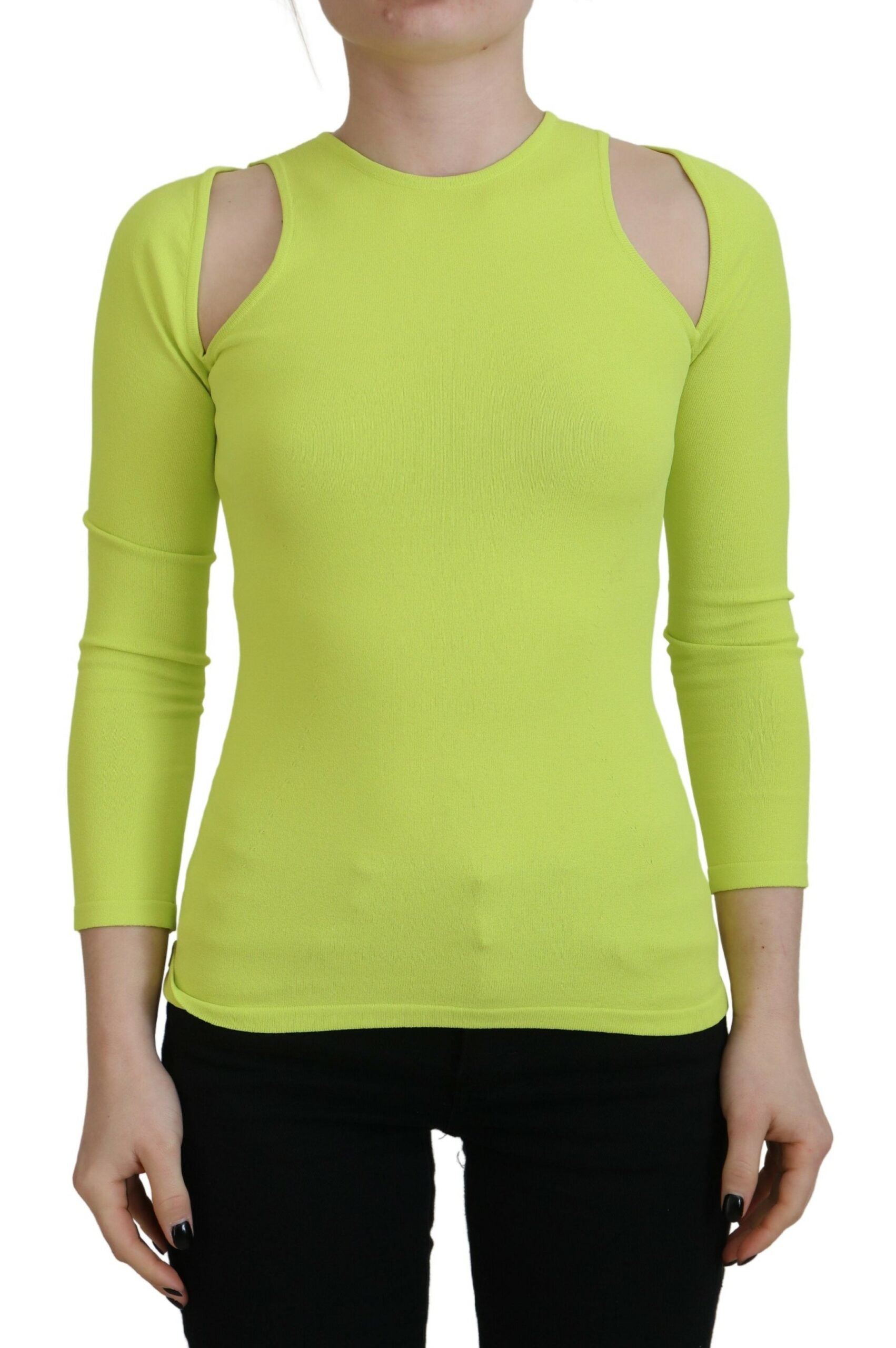 Blusa de manga larga con hombros descubiertos de viscosa verde amarillo