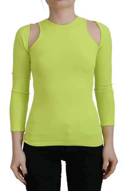 Blusa de manga larga con hombros descubiertos de viscosa verde amarillo