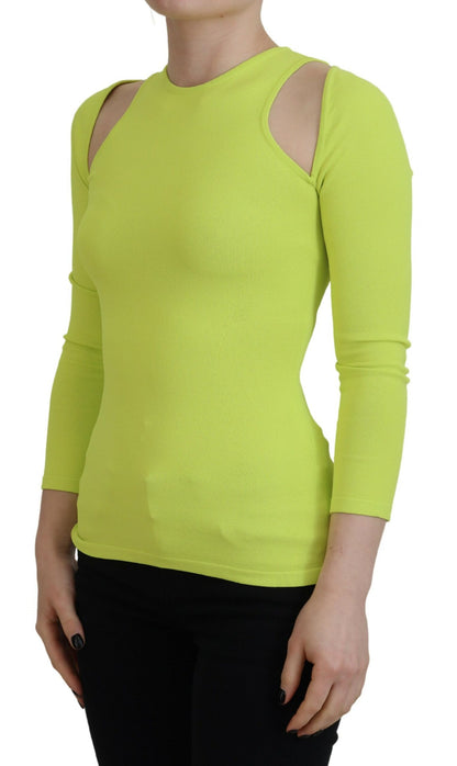 Blusa de manga larga con hombros descubiertos de viscosa verde amarillo