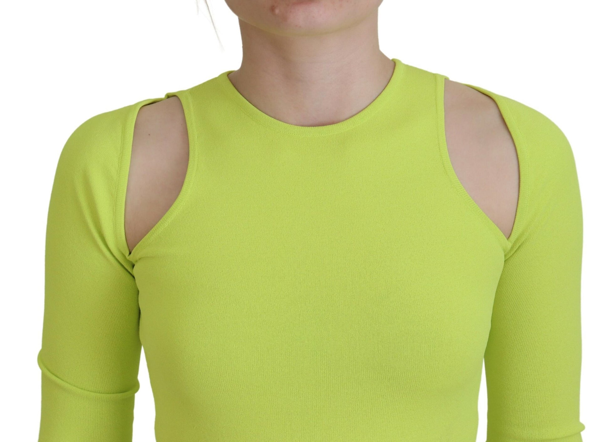 Blusa de manga larga con hombros descubiertos de viscosa verde amarillo