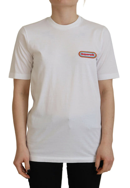 Camiseta de manga corta con cuello redondo y parche del logotipo en color blanco