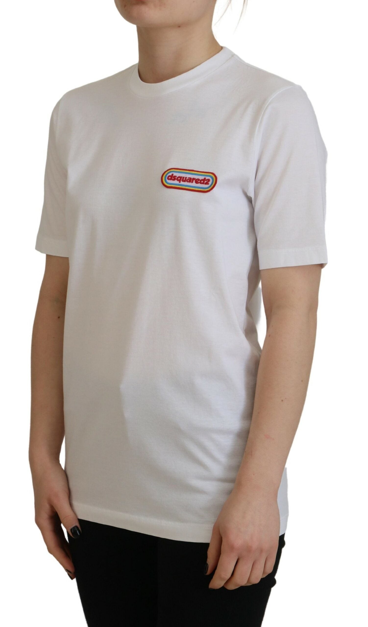 Camiseta de manga corta con cuello redondo y parche del logotipo en color blanco