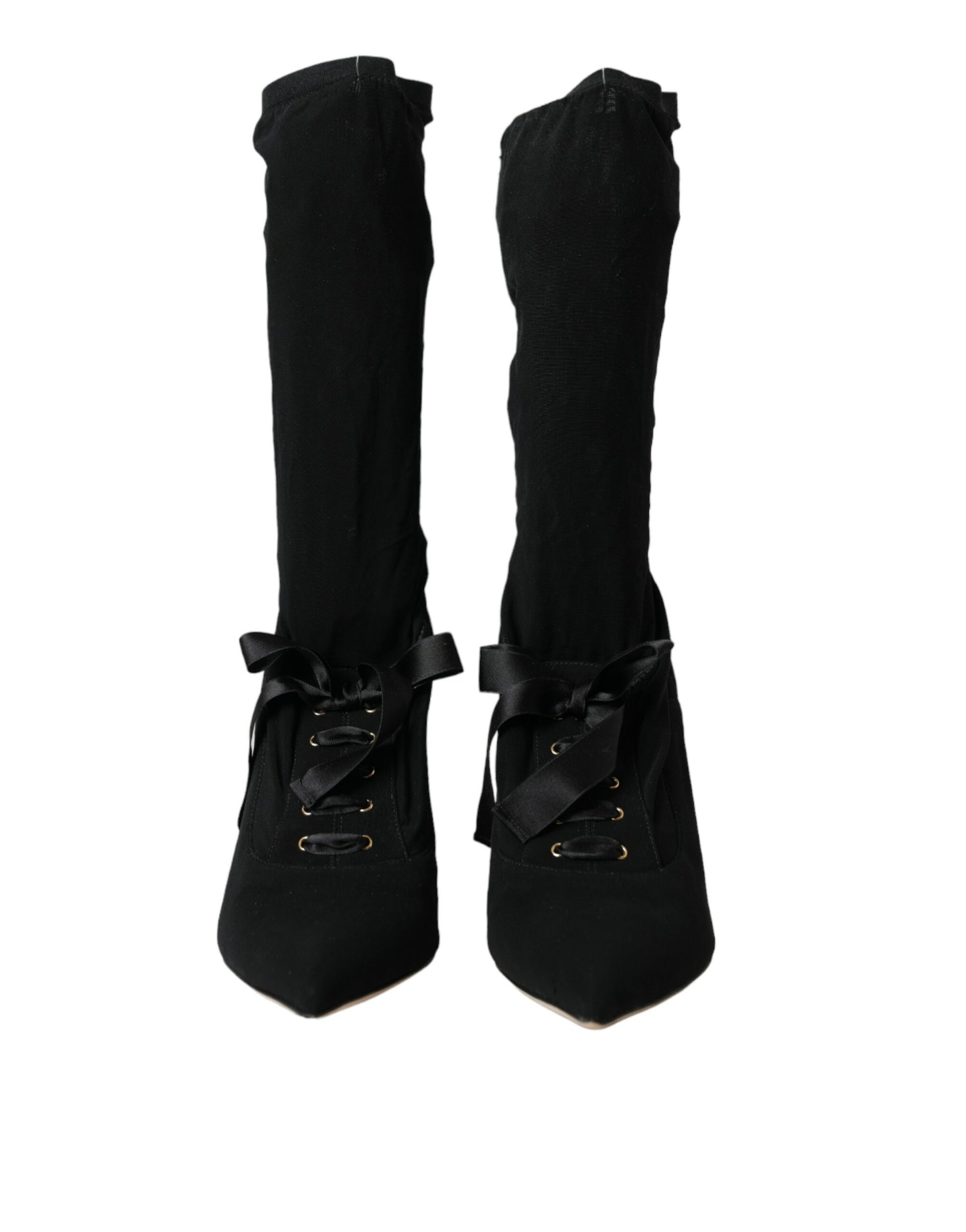 Black Stiletto Heels Mid Calf Boots Shoes