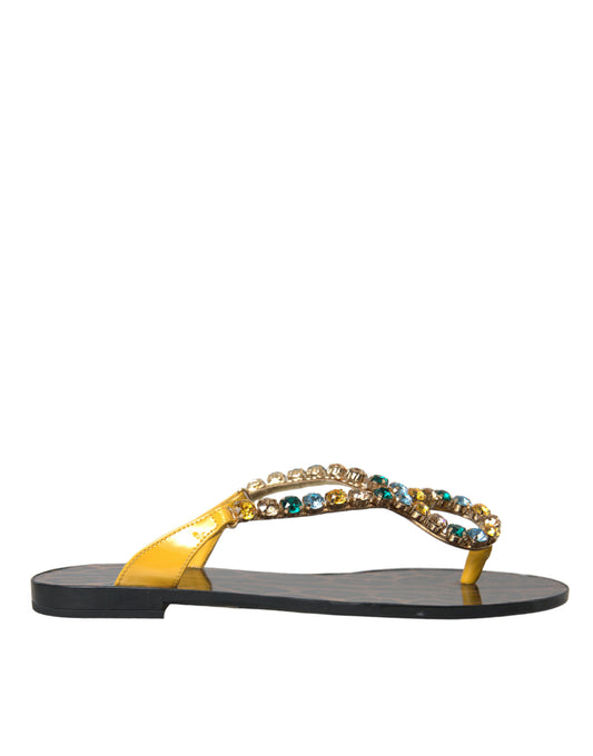 Mustard Crystal Calf Leather Beachwear Shoes