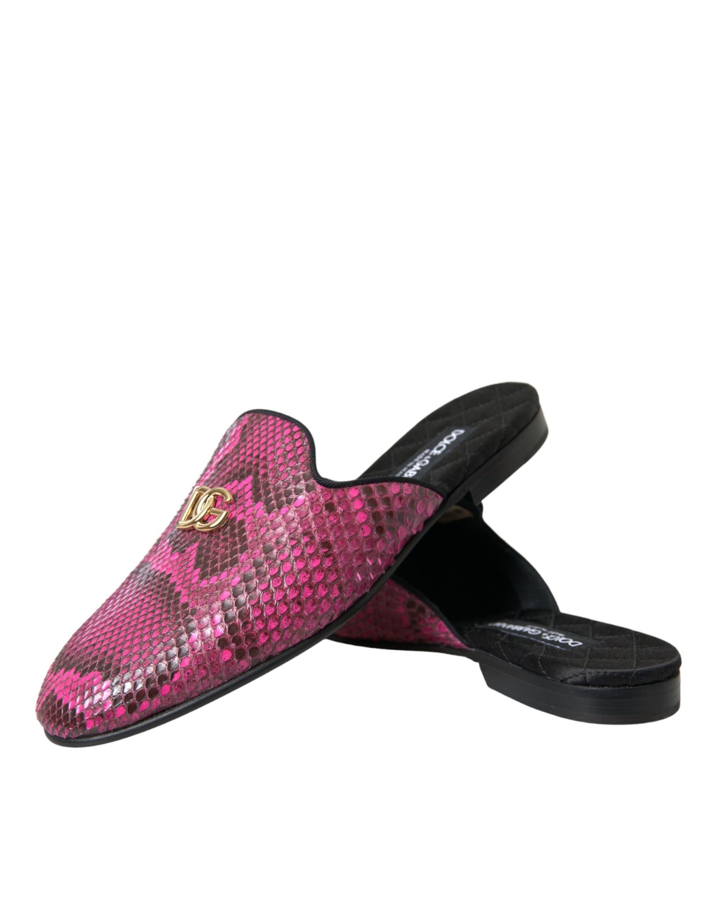 Sandalias planas tipo mule con logo de pitón fucsia