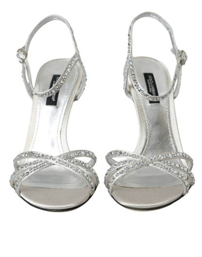 Silver Viscose Crystal Heels Sandals Shoes