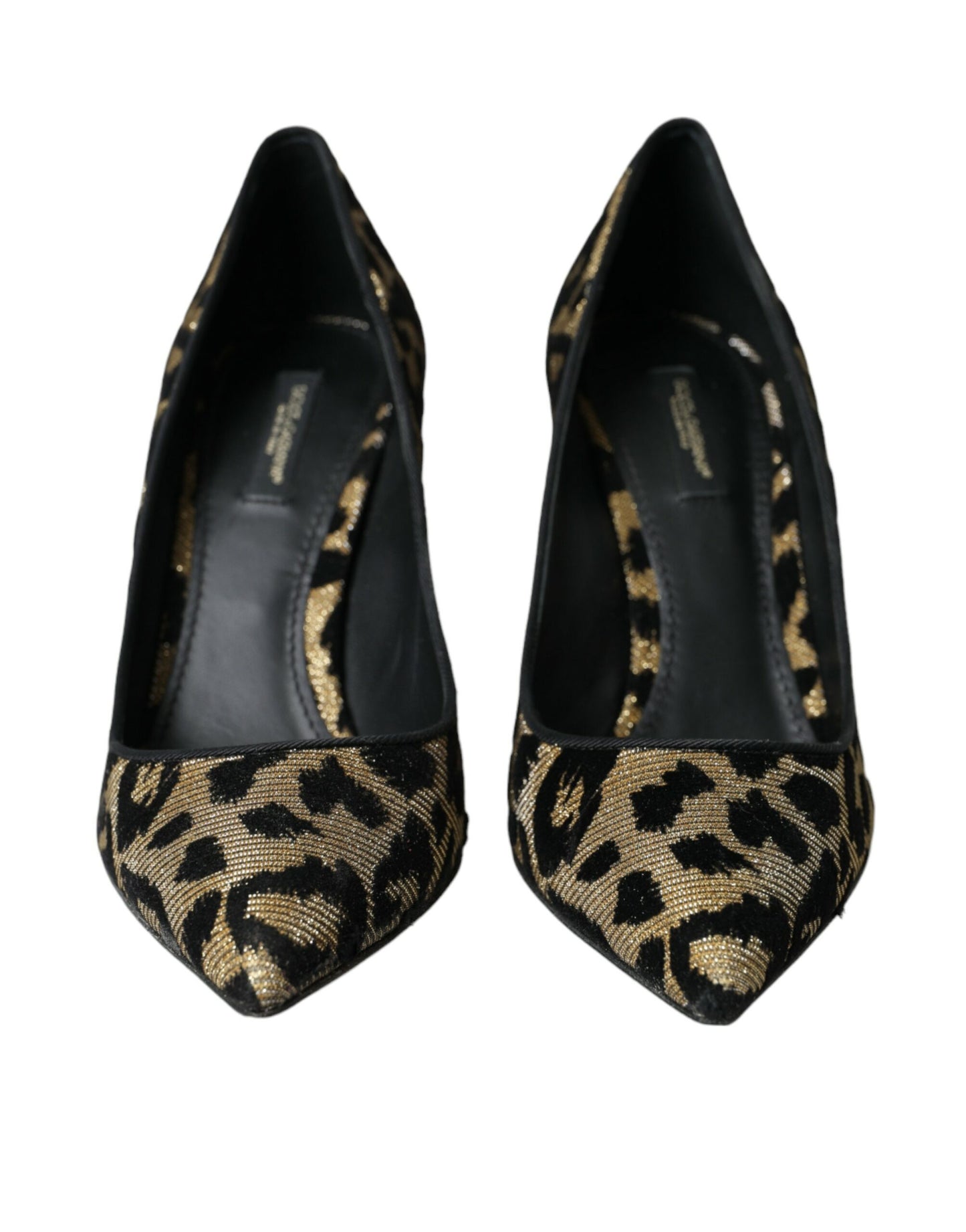 Zapatos de salón con tacón de lúrex y estampado de leopardo en dorado y negro