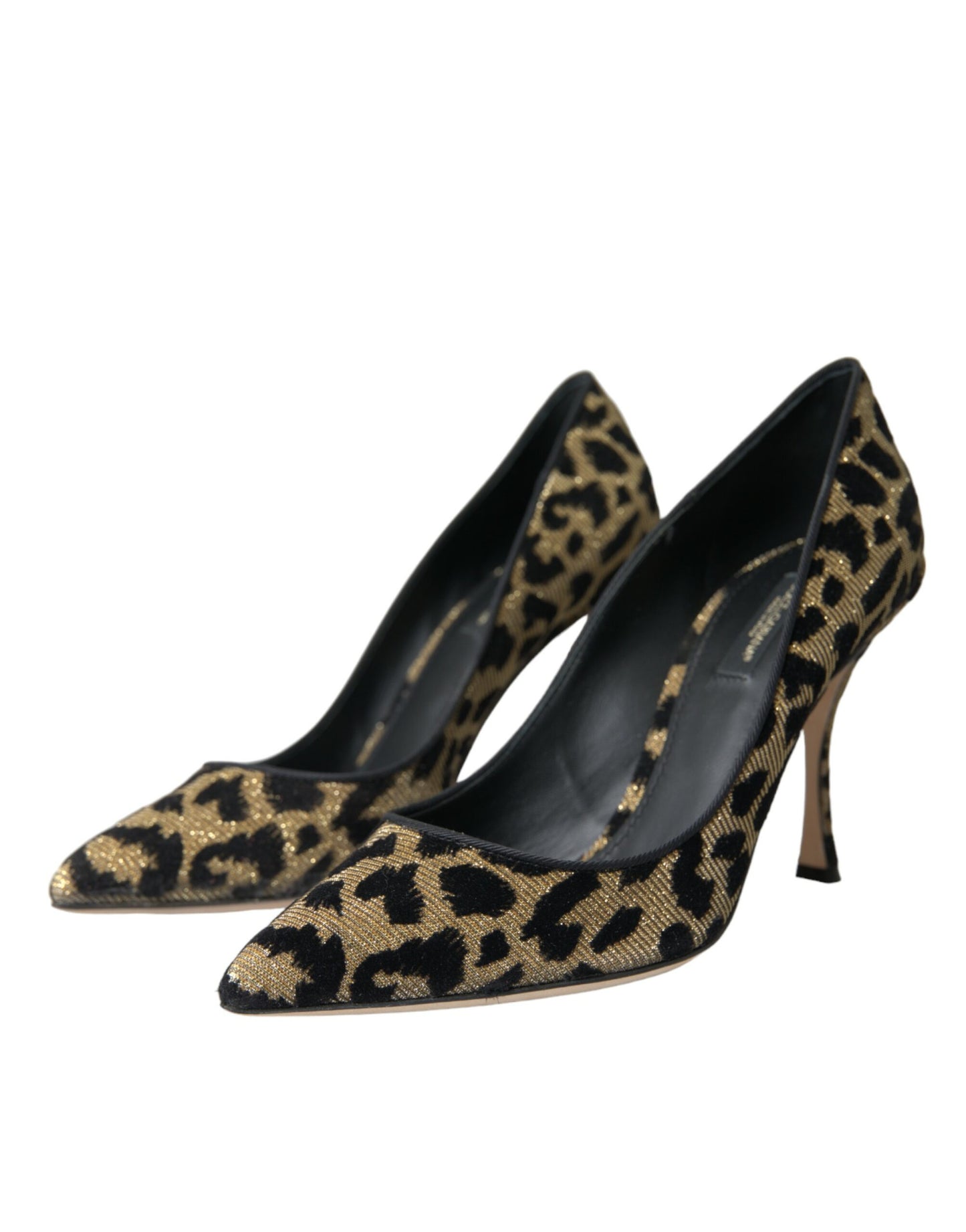 Zapatos de salón con tacón de lúrex y estampado de leopardo en dorado y negro