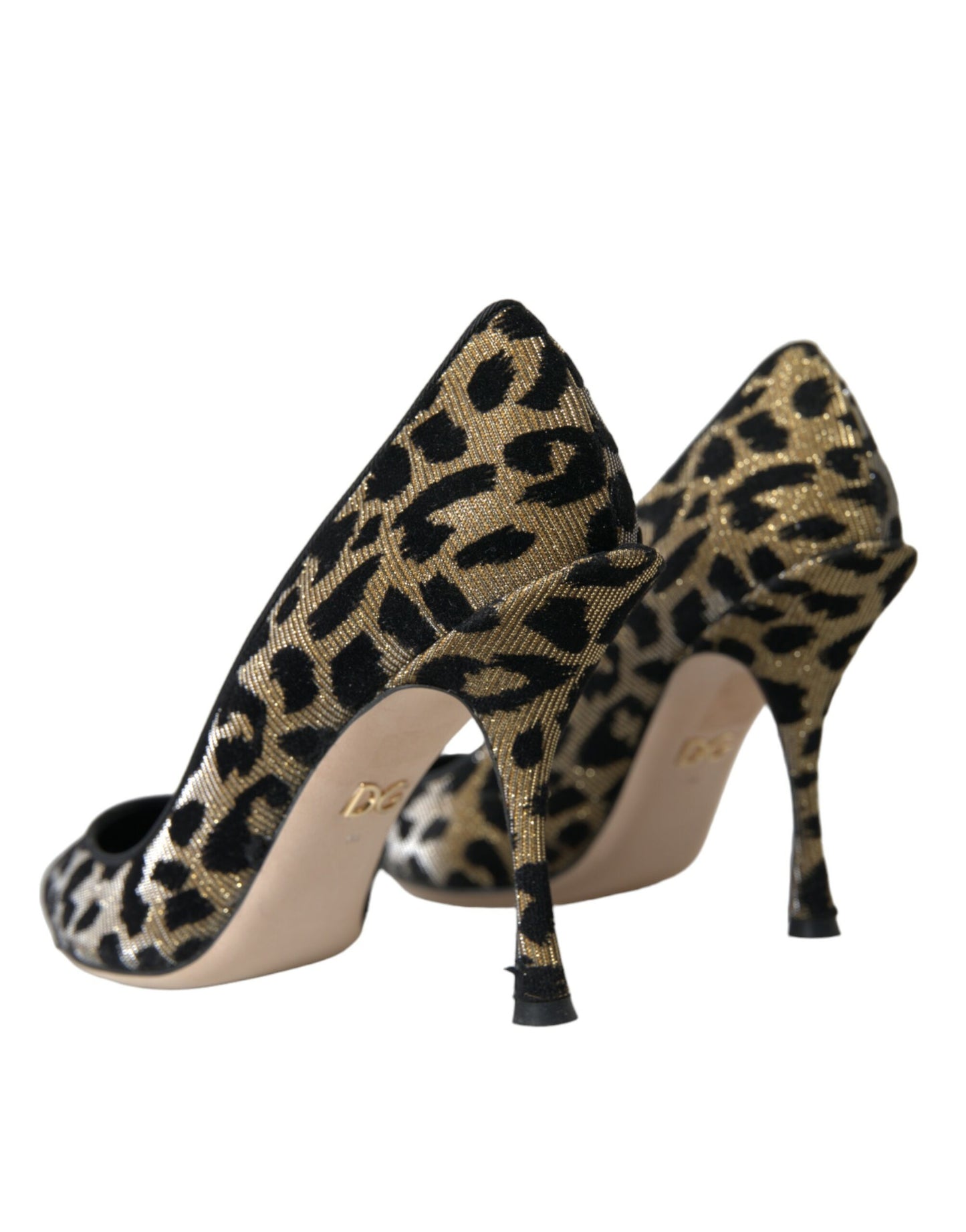 Zapatos de salón con tacón de lúrex y estampado de leopardo en dorado y negro