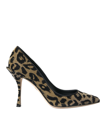 Zapatos de salón con tacón de lúrex y estampado de leopardo en dorado y negro