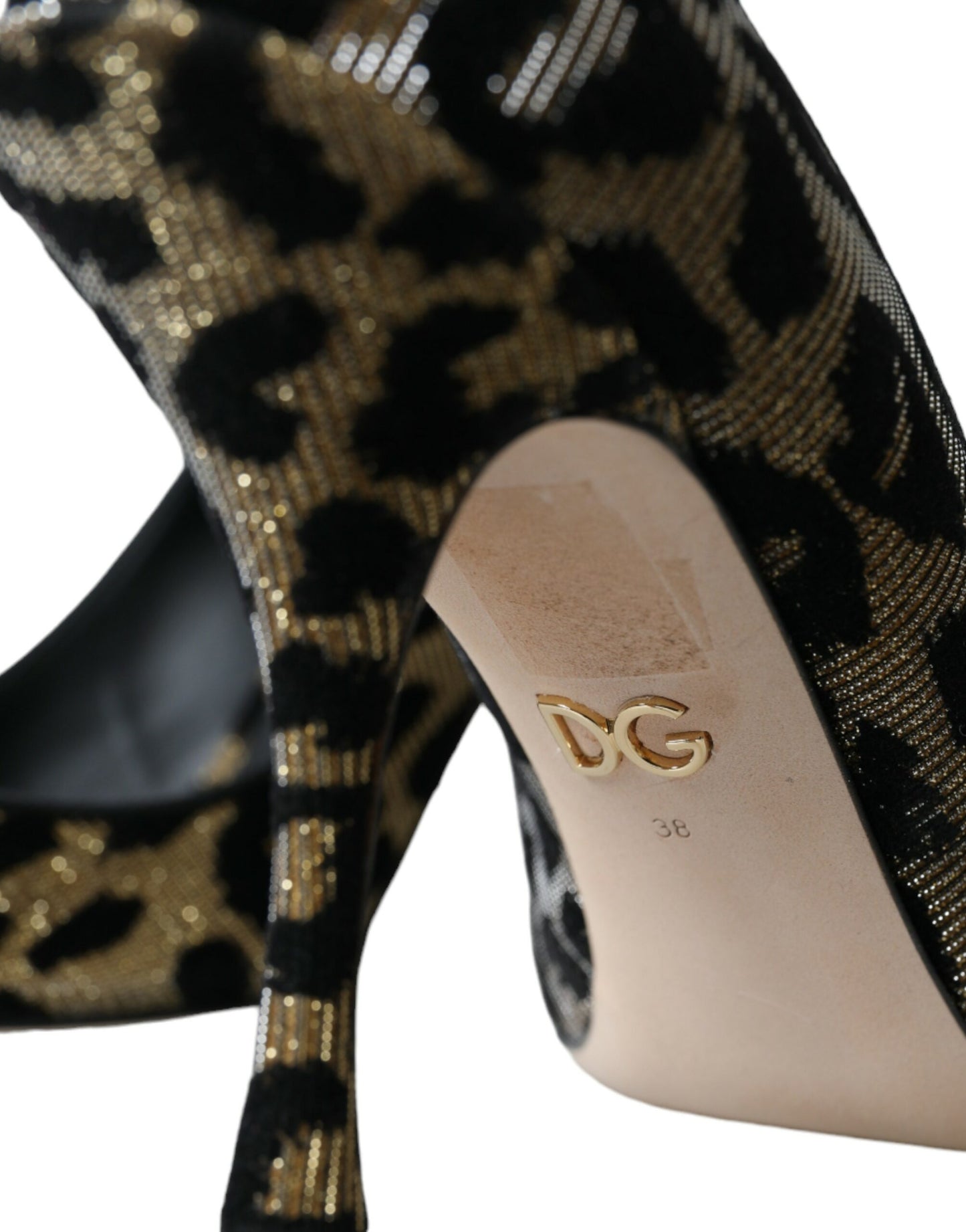 Zapatos de salón con tacón de lúrex y estampado de leopardo en dorado y negro