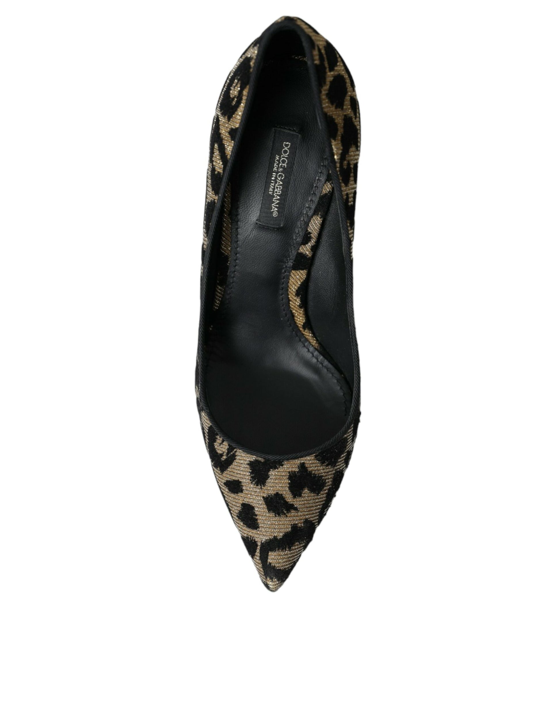 Zapatos de salón con tacón de lúrex y estampado de leopardo en dorado y negro