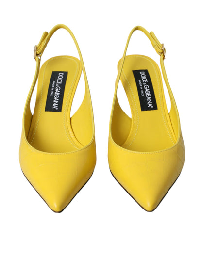 Yellow Leather Slingbacks Heels Shoes