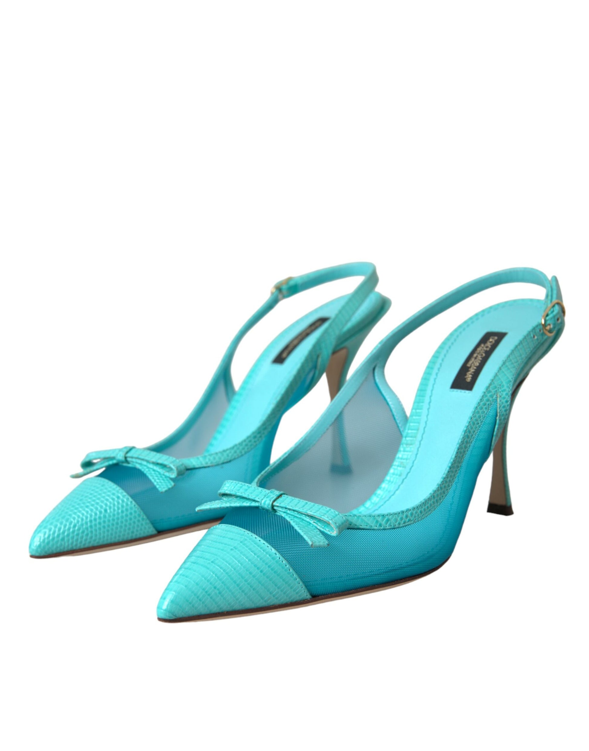 Blue Leather Mesh High Heels Slingback Shoes