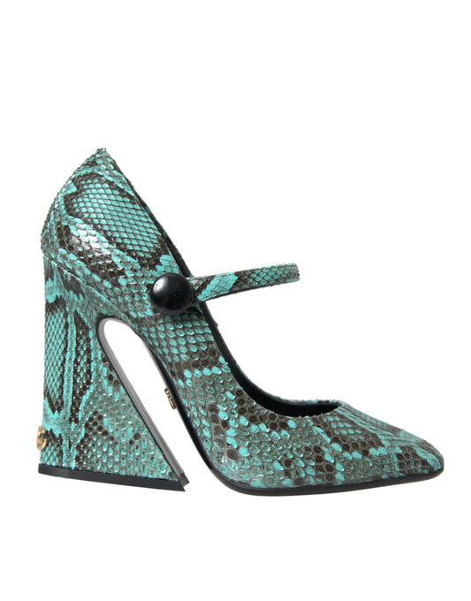 Aqua Python Leather Mary Jane Pumps Shoes