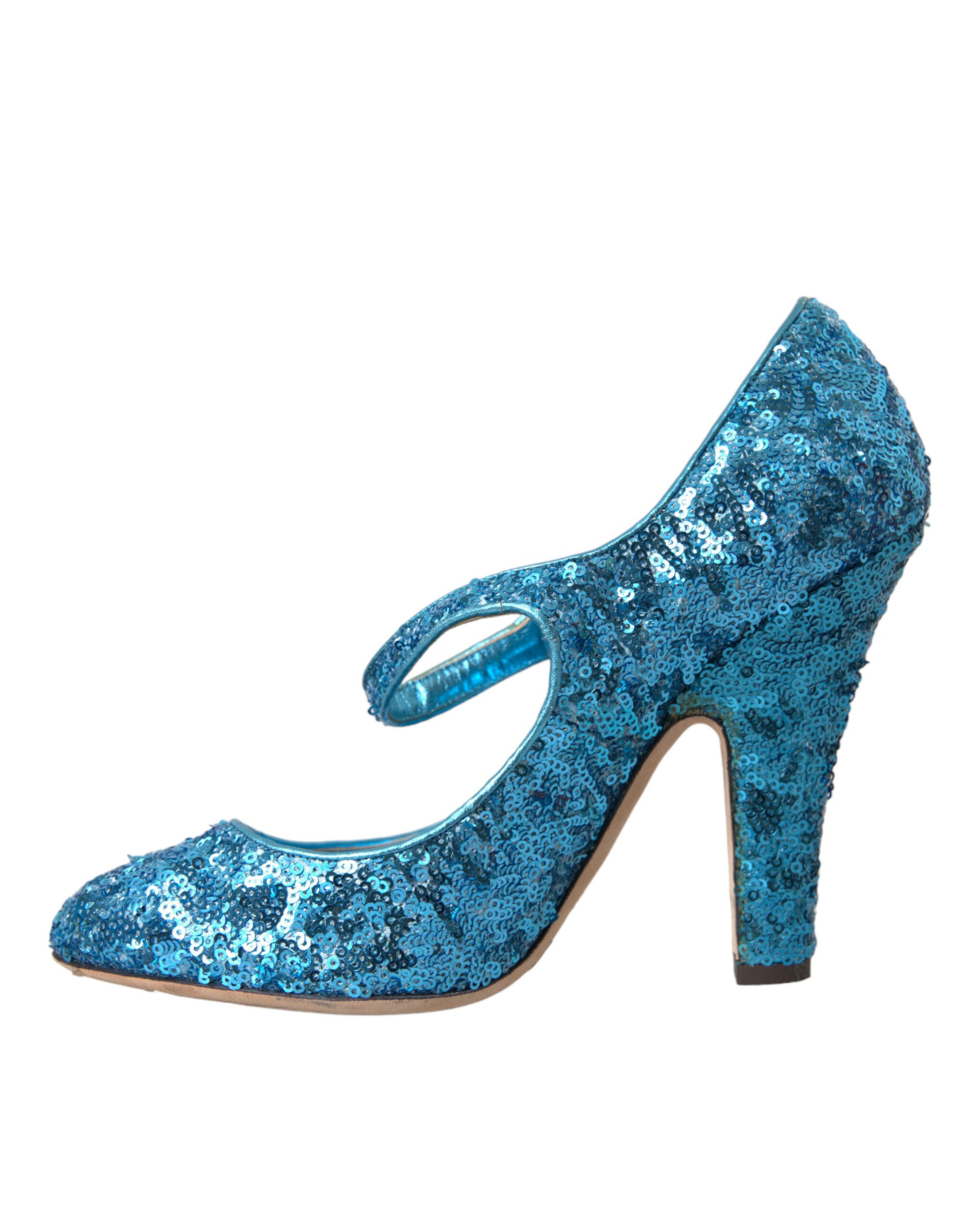 Zapatos de tacón alto Mary Jane con lentejuelas azules