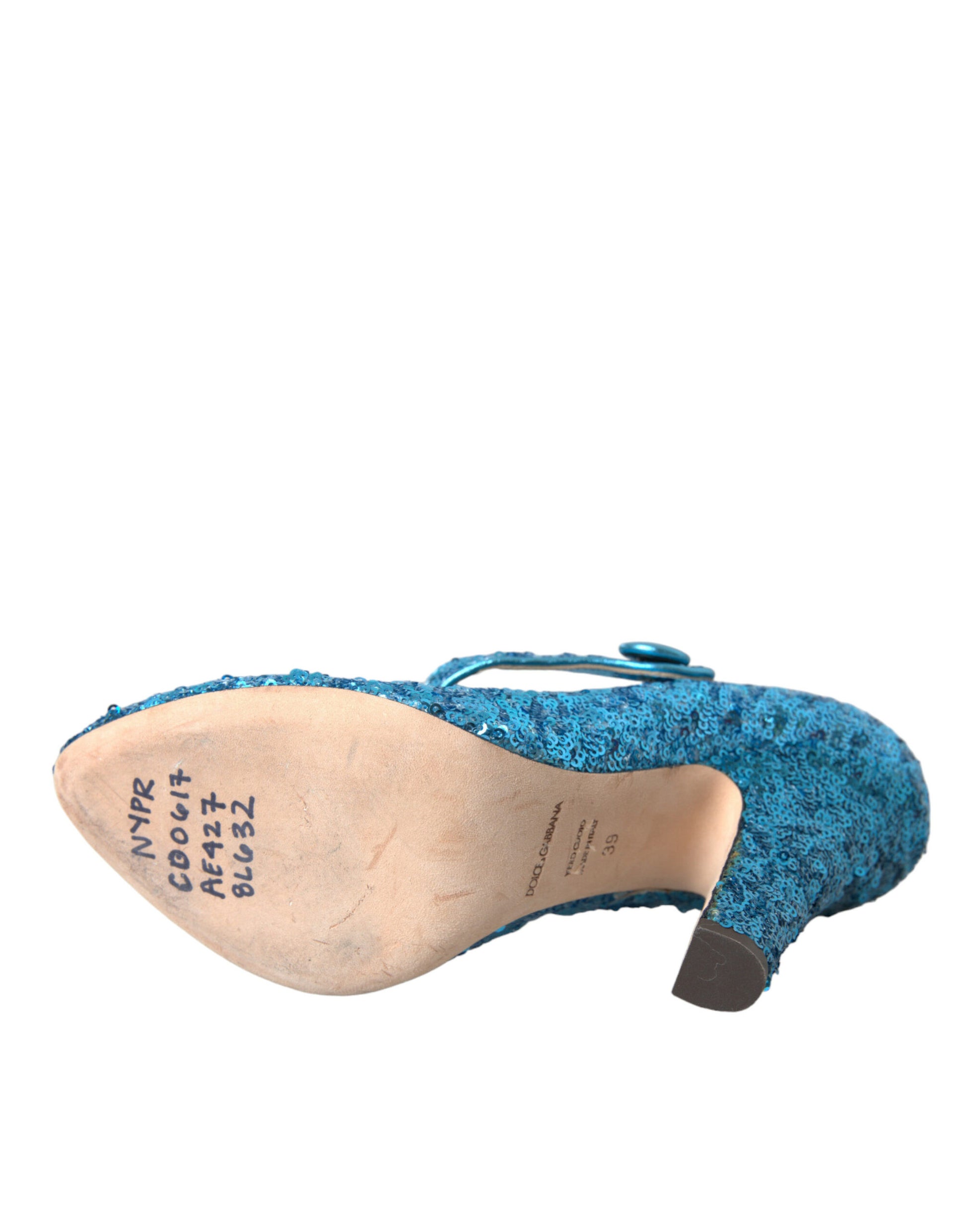 Zapatos de tacón alto Mary Jane con lentejuelas azules