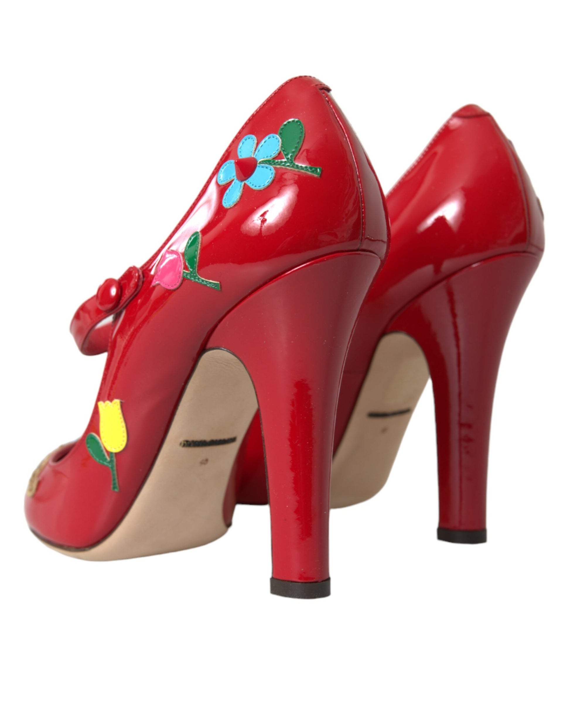 Zapatos de tacón Mary Jane con adornos de cuero rojo