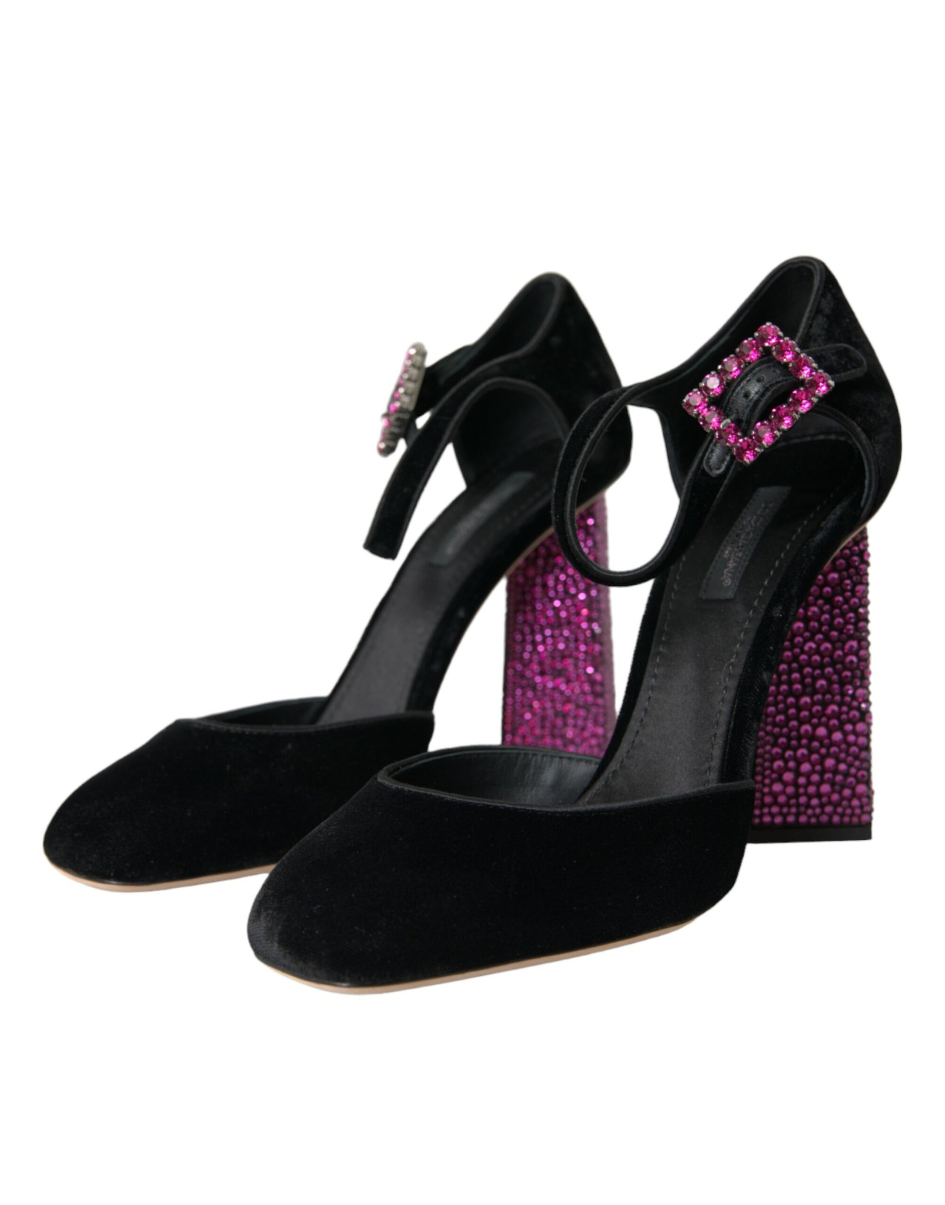 Zapatos Mary Jane de terciopelo negro con cristales y strass