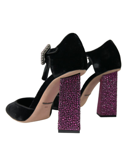 Zapatos Mary Jane de terciopelo negro con cristales y strass